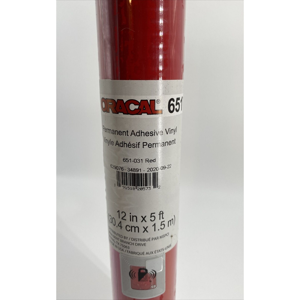 Oracal 651 Cricut Glossy Red Vinyl Permanent Adhesive Vinyl 12"X5' Roll NOS